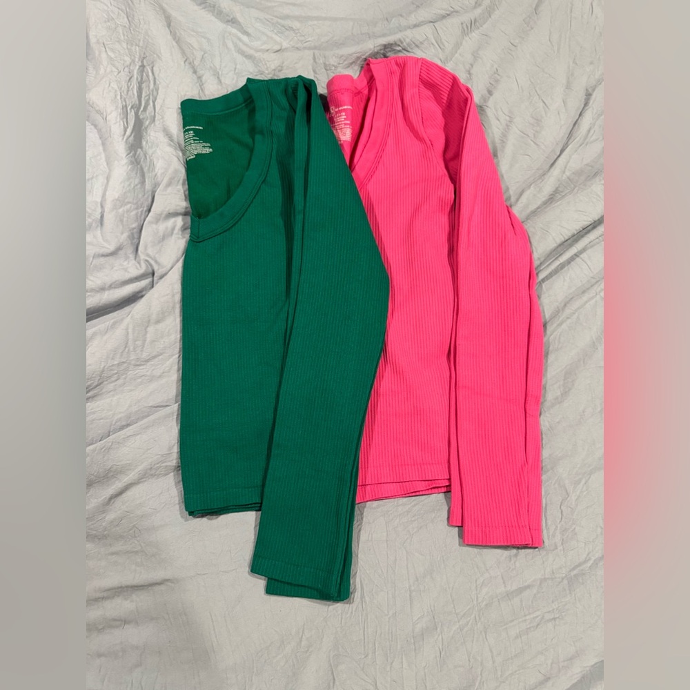 No Boundaries Green and Pink Long Sleeve Tees